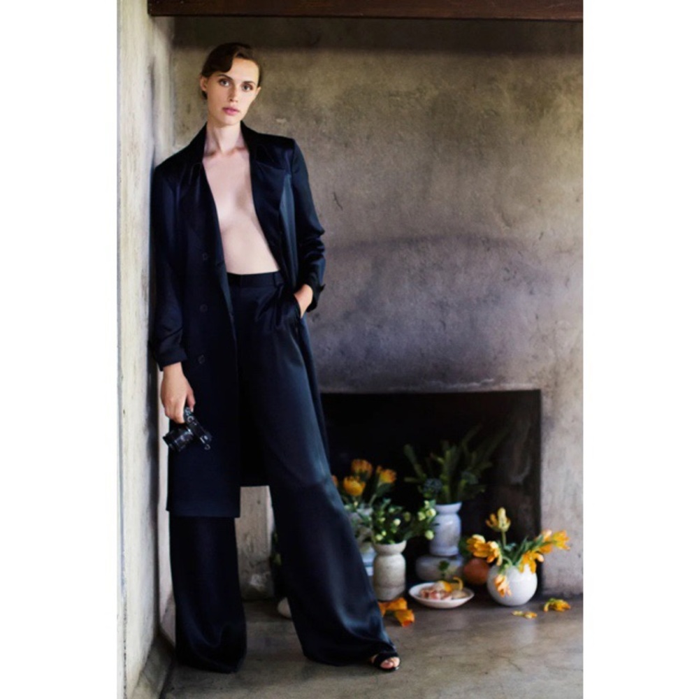 Jenni Kayne Navy Blue Wool Wide Leg Pleated Pants